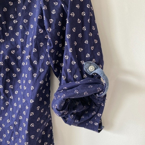 Tommy Hilfiger Women's Navy Long Sleeve Poker Dot Button Down Shirt Size Small - Picture 5 of 9